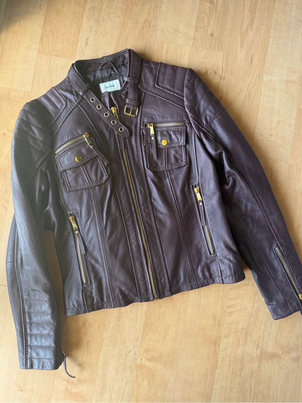 Neiman Marcus Exclusive Brown Lamb Leather Grommet Eyelet Jacket Size M